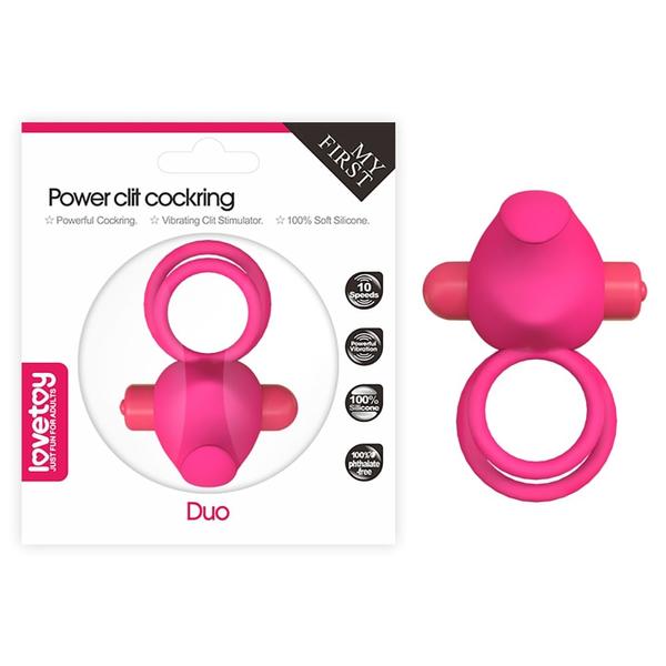 Péniszgyűrű vibráló Power clit duo silicone cockring pink