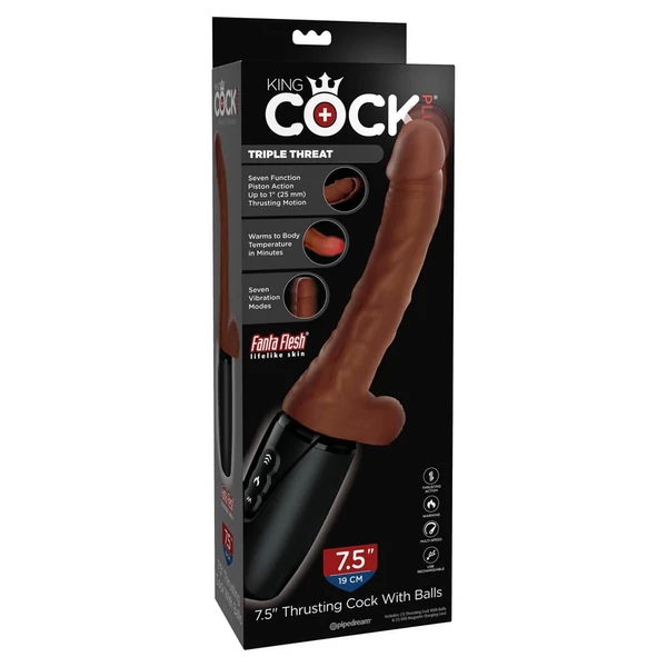 Toló lökő vibrátor barna 7.5" thrusting cock with balls