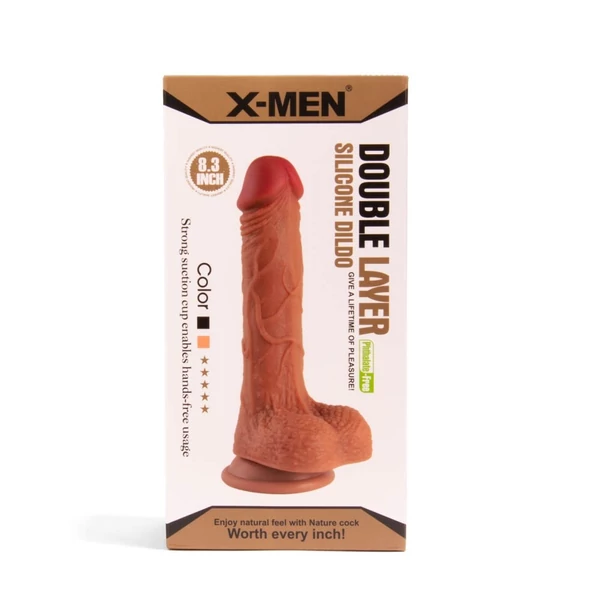 X-men 21 cm-es double layer szilikon barna dildó