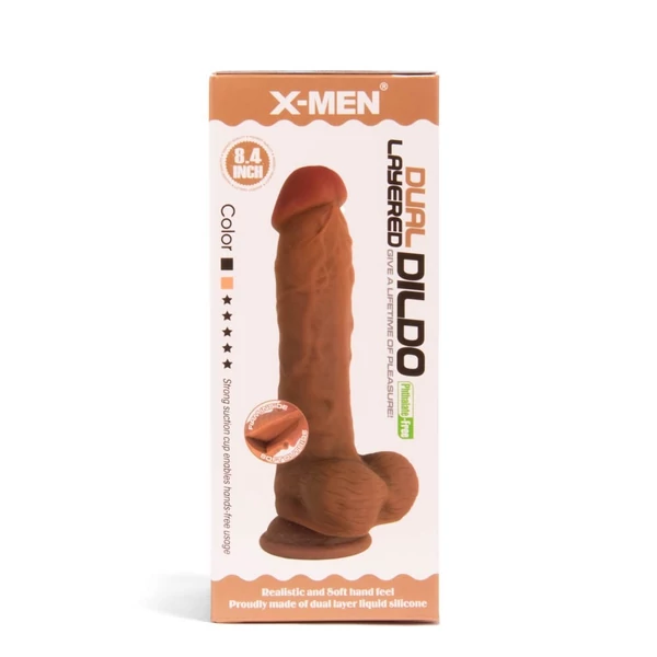 Valósághű pénisz X-men 21 cm-es dual layered barna dildó