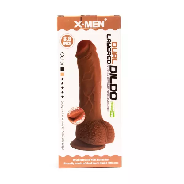 Valósághű műpénisz X-men 22 cm dual layered dildó barna