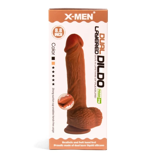 Férfi nemiszerv másolat X-men 22 cm dual layered dildó barna