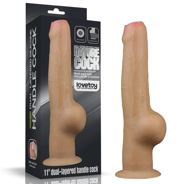 Realisztikus kétrétegű szilikon herés dildó markolattal 16 cm  - 11'' Handle Cock