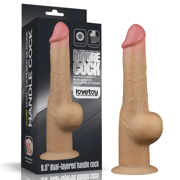 Realisztikus kétrétegű szilikon herés dildó markolattal 15 cm - 9.5'' Handle Cock