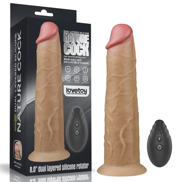 Forgófejes valósághű letapaszható vibrátor 8'' dual layered platinum silicone rotator 20 cm