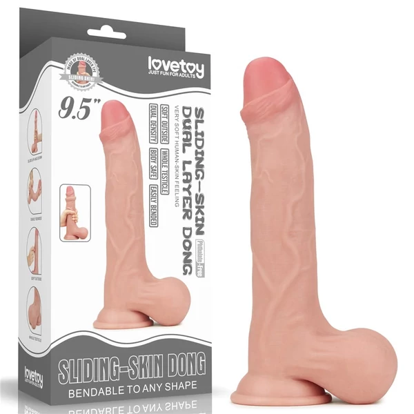 Tapadótalpas dildó 9.5 sliding skin dual layer dong whole testicle 24 cm