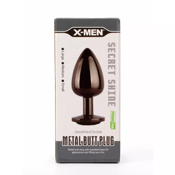 X-men fekete köves, fém análplug - secret shine metal butt plug gun colour l