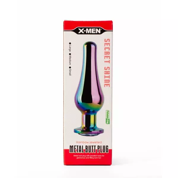 Fém análplug közepes - X Men secret shine metal butt plug rainbow m