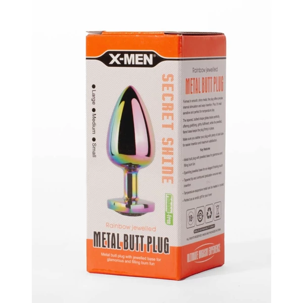 X-men köves fém análplug közepes - secret shine metal butt plug rainbowheart M