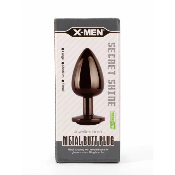 X-men fekete köves, fém análplug kicsi - secret shine metal butt plug gun colour s
