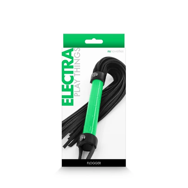 Műbőr korbács zöld fogóval Electra - Flogger - Green
