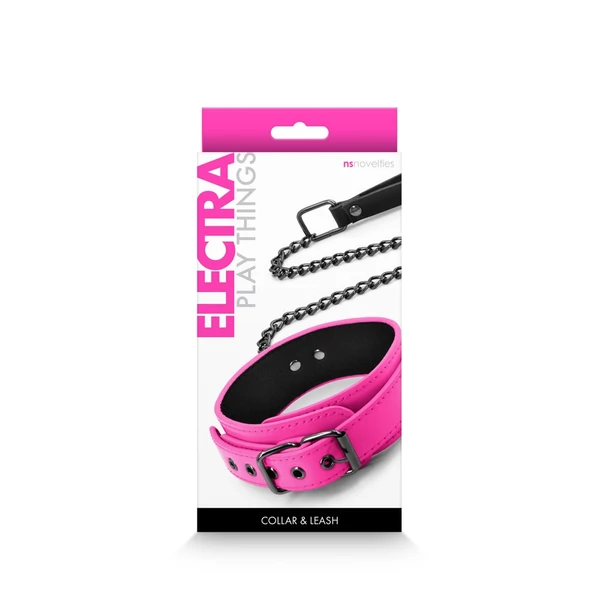 Rózsaszín nyakörv és láncos póráz Electra - Collar & Leash - Pink