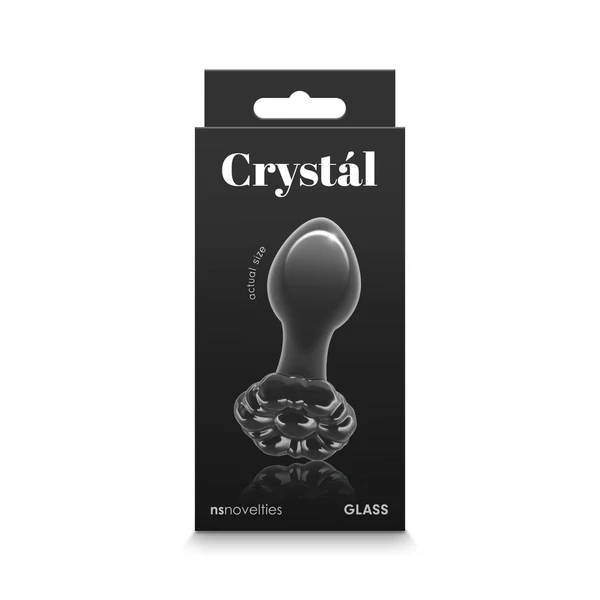 Üveg popsidugó Crystal flower butt plug - fekete