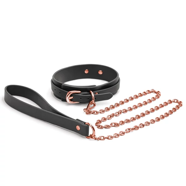 Bondage couture fekete és rose gold nyakörv és póráz