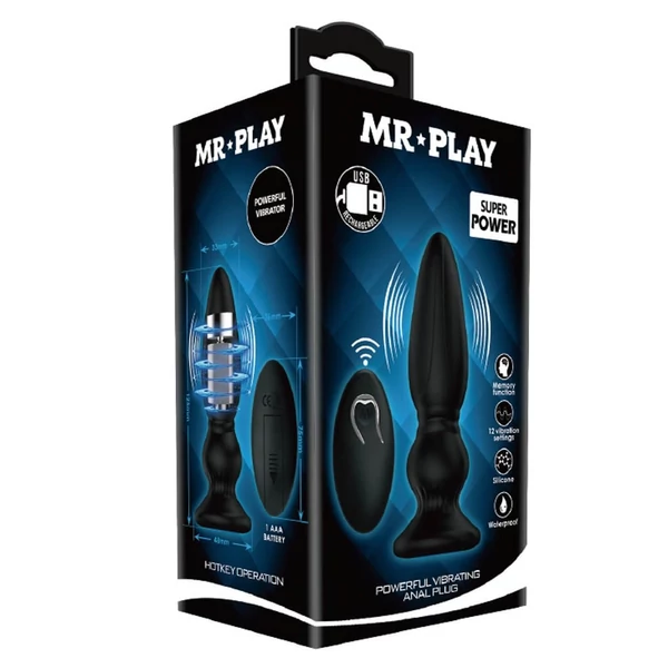 Anál vibrátor távirányítóval Mr. play super power anal plug ii kúpos