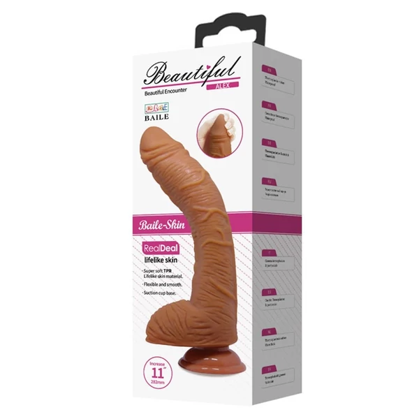 Tapadótalpas erezett pénisz Beautiful alex 11 dildo brown 28 cm