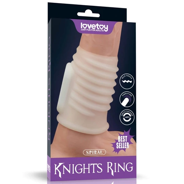 Spirál mintás péniszmandzsetta vibrációval - Vibrating Spiral Knights Ring (White) I