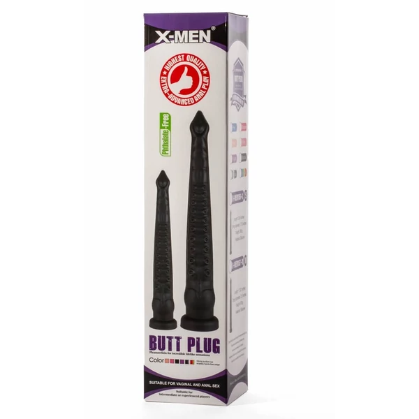Hosszú anális izgató butt plug pvc black X-men 17.32