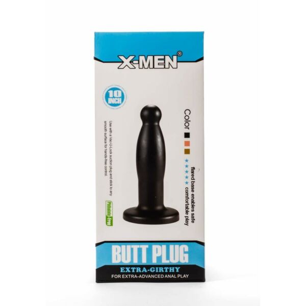Tapadótalpas anális dildó fekete extra girthy butt plug X-men 9.45