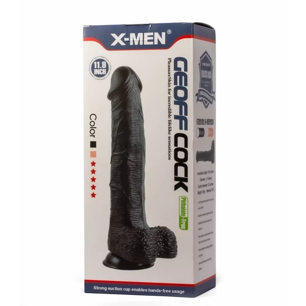 Tapadótalpas herés dildó X-men geoff 11.9 cock black 30 cm
