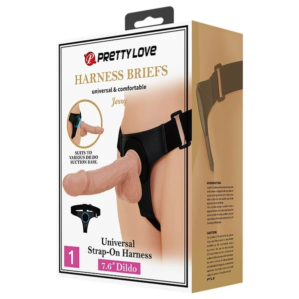 Felköthető tapadótalpas dildó 22,5 cm Pretty love jerry harness briefs
