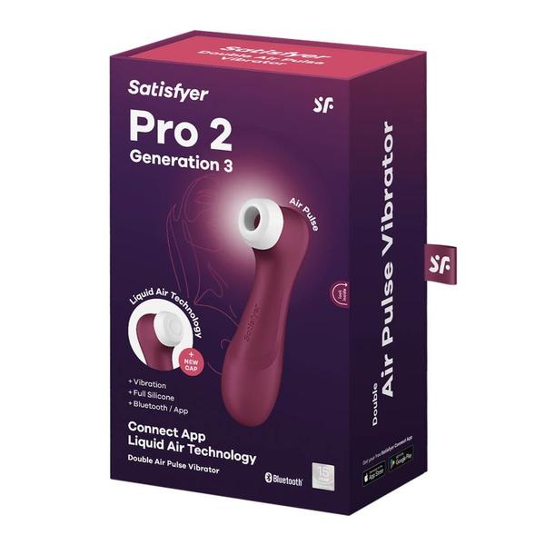 Léghullámos csiklóizgató borvörös Satisfyer Pro 2 generation 3 with liquid air bluetooth app