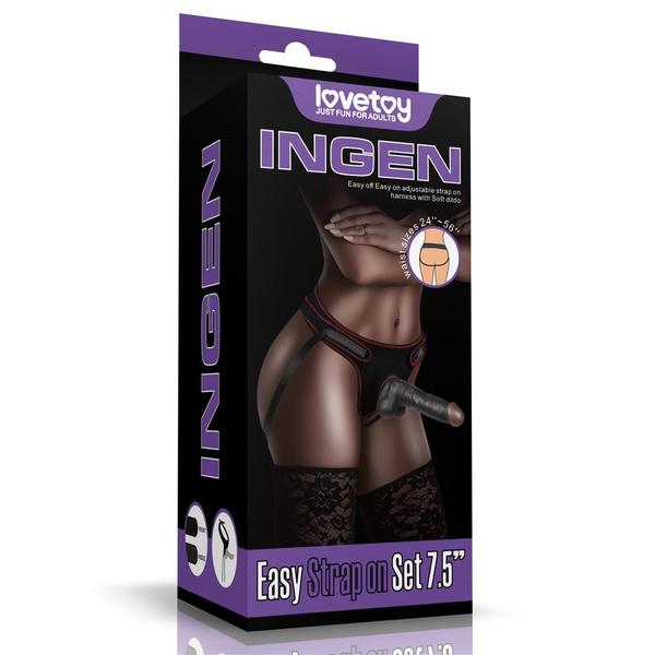 Felcsatolható dildó, állítható hám Easy strapon set 7.5" fekete 19 cm