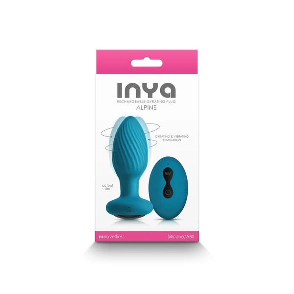 Forgómotorral és vezeték nélküli távirányítóval fenékdugó, Inya Alpine teal butt plug