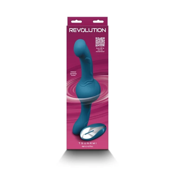 Forgó kétvégű vibrátor távirányítóval Revolution tsunami - teal