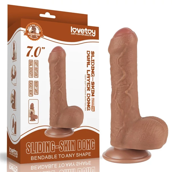 Ultrarealisztikus előbőrös dildó 18 cm sliding skin dual layer dong brown 7"