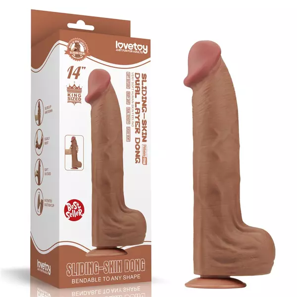 Csúszó bőrrel dildó 14 king sized sliding skin dual layer dong barna 36 cm