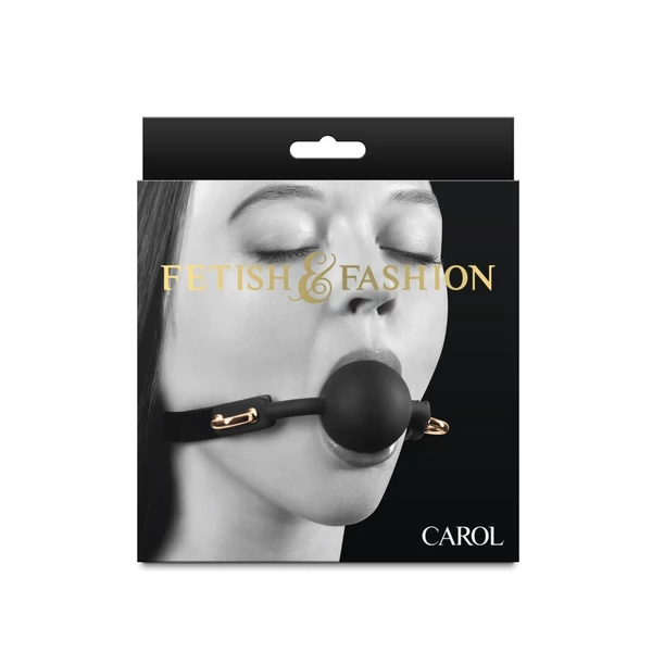 Fekete szilikon golyós szájpecek pántokon D-gyűrűkkel - Fetish & fashion Carol black