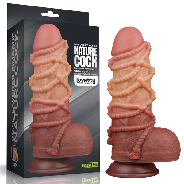 Tapadótalpas kétrétegű nagy dildó 24 cm-es dual layered platinum silicone cock kötéllel