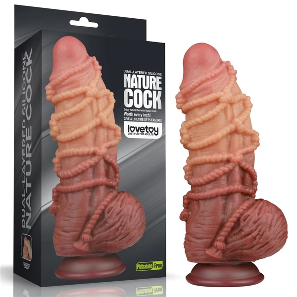 Kétrétegű nagy dildó 24 cm-es tapadótalpas platinum silicone cock kötél mintával