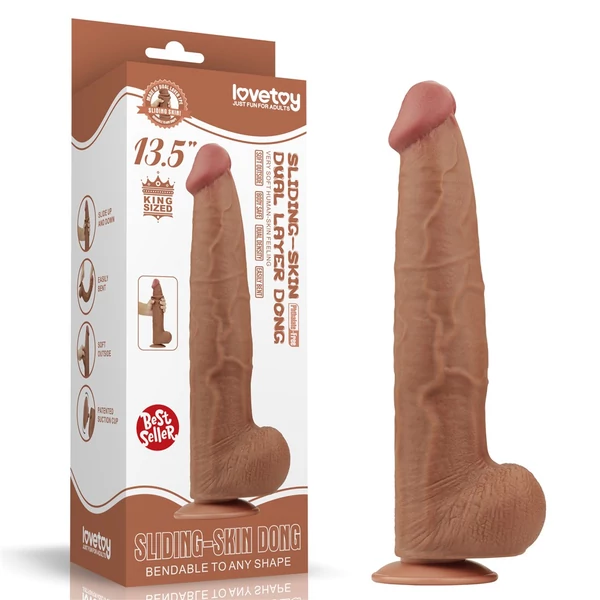 Ultrarealisztikus nagy méretű csúszóbőrös dildó 34 cm - 13.5'' King Sized Sliding Skin Dual Layer Dong Brown