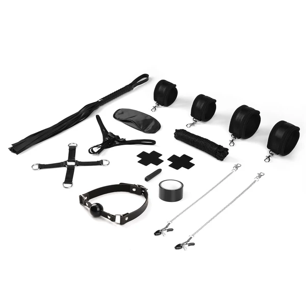 Műbőr Bdsm szett 12 darabos fekete, Bound you The Essentials Beginner's Bondage