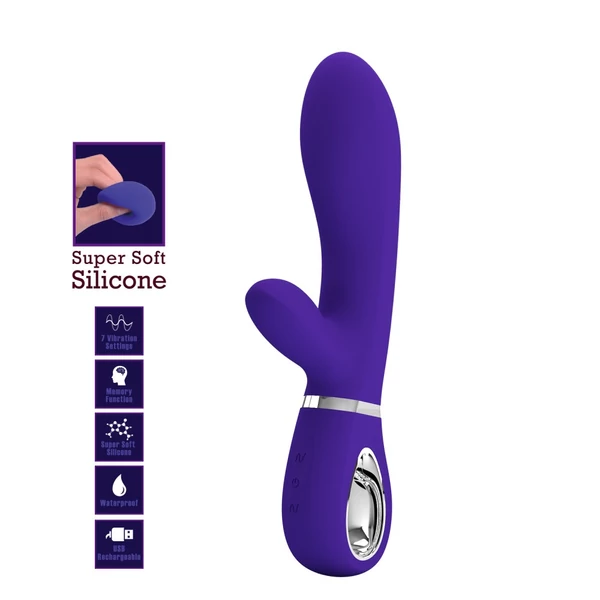 Csiklókaros puha szilikon g-pont vibrátor Pretty Love Thomas Purple II 20cm