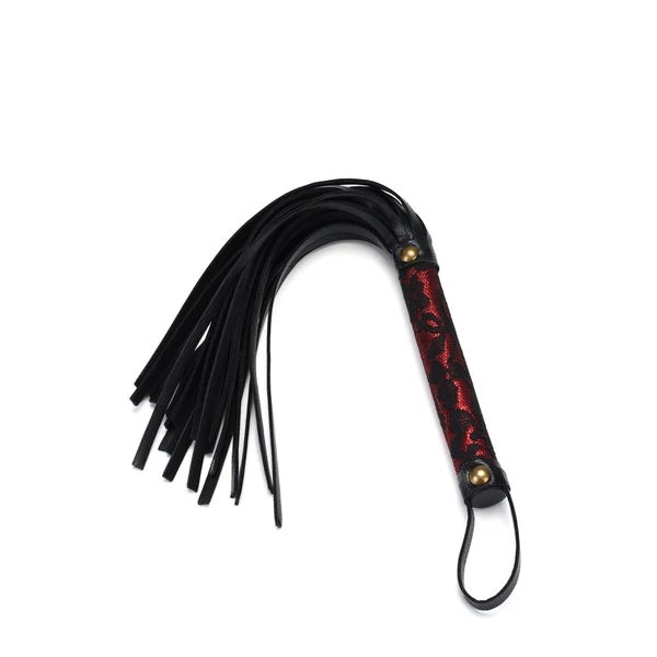 Műbőr korbács csipkézett fogóval Victorian garden: lace and vegan leather flogger whip