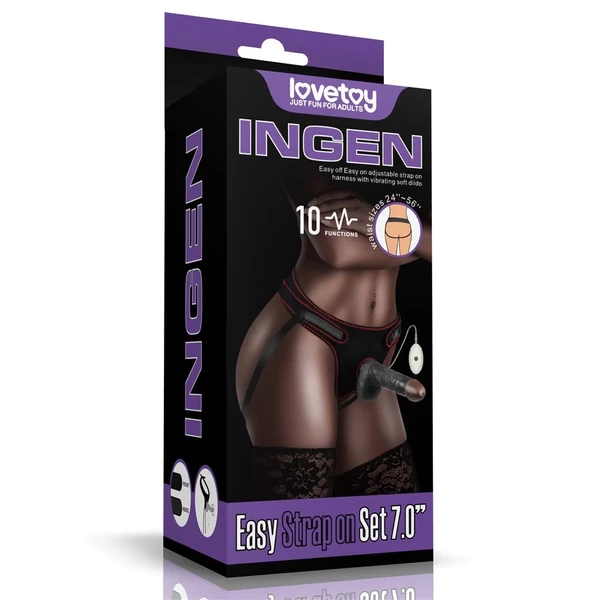 Vibrációs felcsatolható fekete herés dildó 17,7cm - Vibrating easy strapon set 7.0'' black