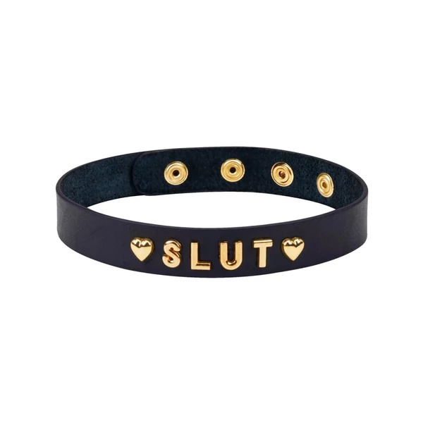 Műbőr nyakörv arany színű slut felirattal Gold word choker-slut