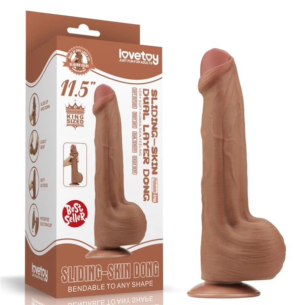 Ultrarealisztikus nagy méretű csúszóbőrös dildó 29 cm - 11.5'' King Sized Sliding Skin Dual Layer Dong Brown
