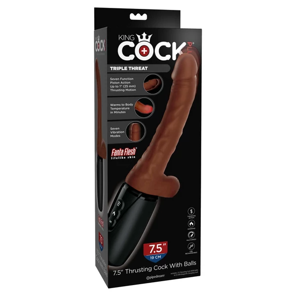 Barna herés lökő vibrátor 19 cm - 7.5" thrusting cock with balls brown