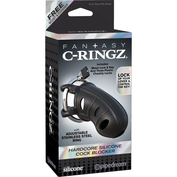 Szilikon péniszketrec acél gyűrűvel Hardcore silicone cock blocker black