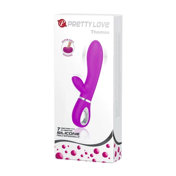 Csiklókaros puha szilikon g-pont vibrátor  Pretty Love Thomas Purple 20cm